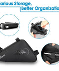 Road And Mountain Bike Tire Repair Kit With Waterproof Frame Bag showcasing storage features and waterproof material