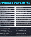 Specifications chart for 2 In 1 Portable Oscilloscope And Multimeter With 50Msps A D Sampling, Handheld Digital Scope Meter.