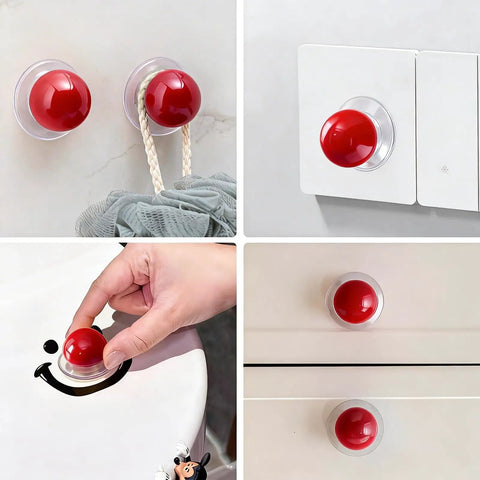 Eight Pack Self Adhesive Red Round Cabinet Knobs Peel And Stick Handles on various flat surfaces