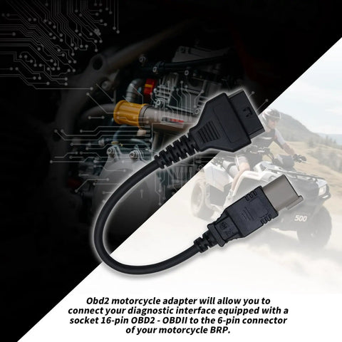 Six Pin To OBD2 CAN Diagnostic Tool Cable Adapter For BRP Can Am Motorcycles ATVs UTVs And Bikes shown with connectors