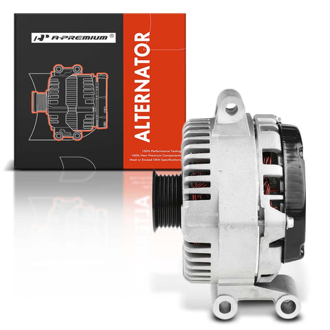 Side view of 130 Amp 12V Alternator For Ford Explorer 2002 2004 Explorer Sport Trac 2001 2004 Through January 2004 Mercury Mountaineer 2001 2004 V6 4.0L With 6 Groove Pulley And Black Rear Cover Replaces AFD0045