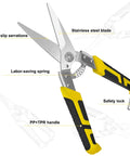 8.7 Inch Tin Snips Heavy Duty Metal Cutter With Stainless Steel Blades showing anti-slip serrations and ergonomic handle.