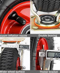Heavy Duty Rubber Swivel Caster Wheels Two Pack showing vacuum inflation nozzle, double bearing, wider wheel surface, and thicker bracket.