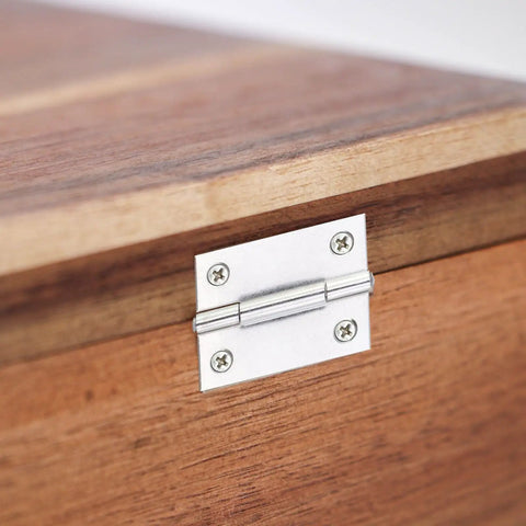 Twenty Pack Heavy Duty Stainless Steel Folding Butt Hinges 2 Inch on a wooden cabinet, showcasing flush installation.