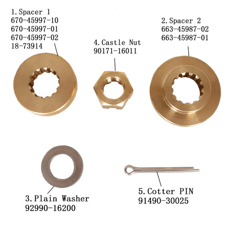 Outboard Prop Spacer Kit For 40HP 50HP 55HP Yamaha Motors Includes Spacer Sets 670-45997-10 670-45997-01 670-45997-02