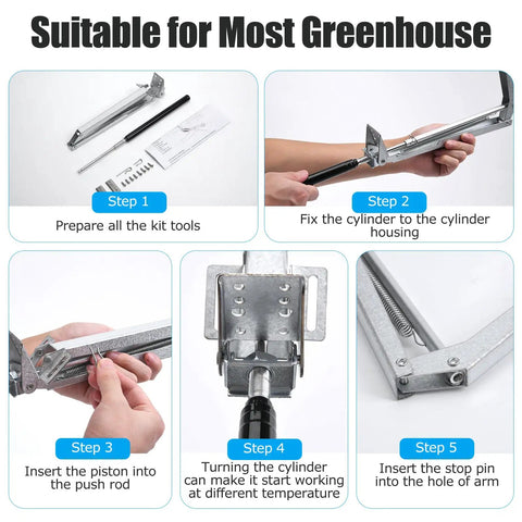 Temperature Activated Automatic Greenhouse Window Opener With Solar Hydraulic Cylinder Opens Up To 18 Inches For Greenhouses Sheds And Cold Frames, Delivers Smart Ventilation And Supports Up To 20 Lbs