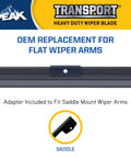 Heavy Duty Flat Windshield Wiper Blade 15 Inch Replacement For Class 6 To 8 Trucks And Rvs With Saddle Arm showing adapter for flat wiper arms.