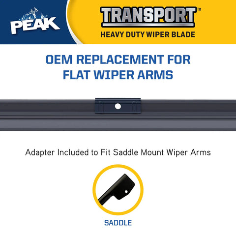 Heavy Duty Flat Windshield Wiper Blade 15 Inch Replacement For Class 6 To 8 Trucks And Rvs With Saddle Arm showing adapter for flat wiper arms.