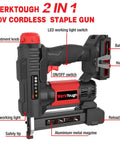 20V Cordless Staple Gun Brad Nailer 2 In 1 Aluminum Magazine With 1 Hour Fast Charger And 2000mAh Battery Includes 2000 Staples