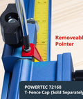 Close-up of removable pointer on Twenty Four Inch T Track Fence Cap For Miter Saws And Router Tables for accurate cuts.