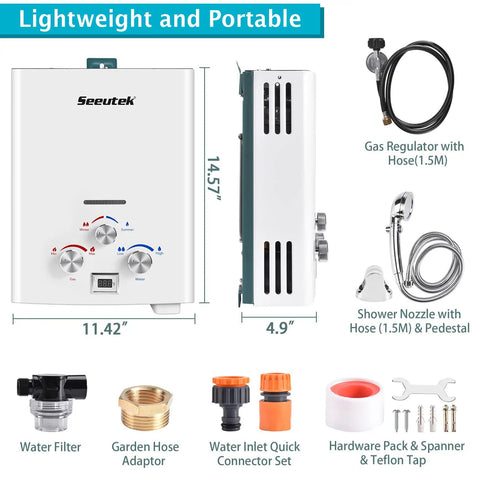 Portable Propane Tankless Water Heater For Outdoor Use 1.6 GPM On Demand Hot Water For RV Camping Instant Shower with accessories