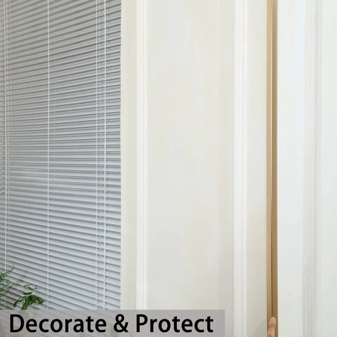 Sharp Matte Gold Peel And Stick Corner Guards Shield Walls And Drywall Hassle Free Heavy Duty Aluminum L Trim with strong adhesive on wall.