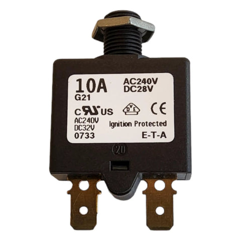 Compact Thermal Reset Tiny But Mighty Single Pole Circuit Breaker Push to Reset, 10 Amp, 240 VAC or 28 VDC, Miniature Size