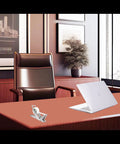 Modern Art Tape Dispenser Stainless Steel Silver on an office desk with a laptop, in a stylish office setting.