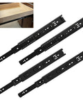 2 Pairs Of Ten Inch Heavy Duty Drawer Slides With 3 Section Full Extension Ball Bearing Side Mount For Dresser Cabinet And Kitchen Soft Close Quiet Glide 100 Lb Capacity black drawer slides shown installed and extended