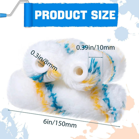 Bulk Pack 100 Mini Paint Roller Covers 6 Inch For Quick Home Painting DIY Projects showing size dimensions.