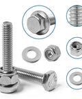Beefy Stainless Steel 304 1/4-20 Flange Hex Bolts Kit With Nylon Insert Lock Nuts And Flat Washers In 1/2 Inch To 2 Inch Lengths For DIY Projects And Heavy Duty Equipment Fixes, bolts and washers