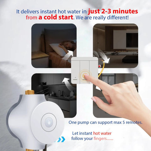 Smart Instant Hot Water Recirculating Pump With Built In Thermostat For Tanked And Tankless Heaters super quiet setup with remote control usage.
