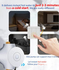 Smart Instant Hot Water Recirculating Pump With Three Speed Settings And Built In Thermostat, showing setup and remote control functionality.