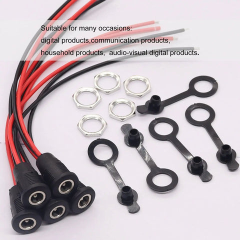 Five Pack DC Power Jack Socket 5.5 By 2.1MM 10A Threaded Female Mount Connector With 15CM 20AWG Pre Soldered Wires Waterproof Cover Cap K 078