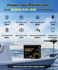 12V 100Ah LiFePO4 Marine Battery With Bluetooth App 1280Wh Deep Cycle Trolling Motor Battery on boat with usage icons