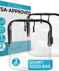 Packaging with 2-pack Airport-Ready TSA Approved Toiletry Bag For Carry-On Travel, Clear Quart Size, Durable Cosmetic Pouch with Zipper.