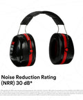 Overhead Hearing Protection Earmuffs With 30 dB NRR, Double Shell Steel Construction, Soft Foam Cushions, Black Red, Pack Of 1
