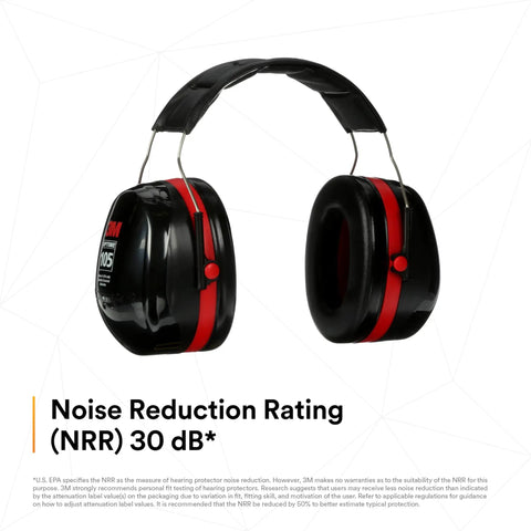 Overhead Hearing Protection Earmuffs With 30 dB NRR, Double Shell Steel Construction, Soft Foam Cushions, Black Red, Pack Of 1