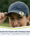 Pineapple Shaped Golf Ball Marker For Alignment And Game Changer Putting Green Precision Metal Ball Marker displayed on cap