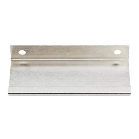 Front view of a brushed stainless steel edge pull handle from the Finger Edge Pull Handle Set, 10 Pack, 3-5/32 Inch Center To Center and 3-15/16 Inch Overall Length