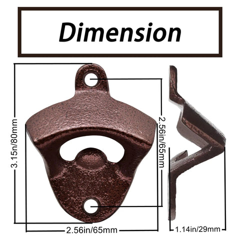 Dimensions of Heavy Duty Wall Mounted Bottle Opener Set Of Three Rock Solid Cast Iron Crackle Finish Black And Red.