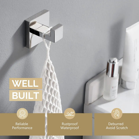 Dope Stainless Steel Towel Hook For Bathroom Wall Mount SUS 304 Polished Chrome in use with white towel