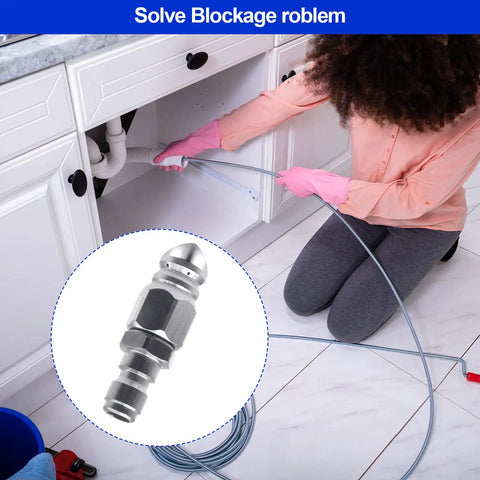 Stainless Steel Sewer Jetter Nozzle For Pressure Washers, One Quarter Inch Quick Connect, Compact Durable Drain Pipe Cleaner, 5000 PSI