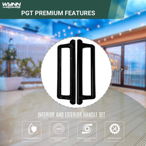 10 Inch Sliding Glass Door Handle Replacement For Patio Doors With 3 7/8 Inch Center Hole Spacing Black Aluminum Handle Set.