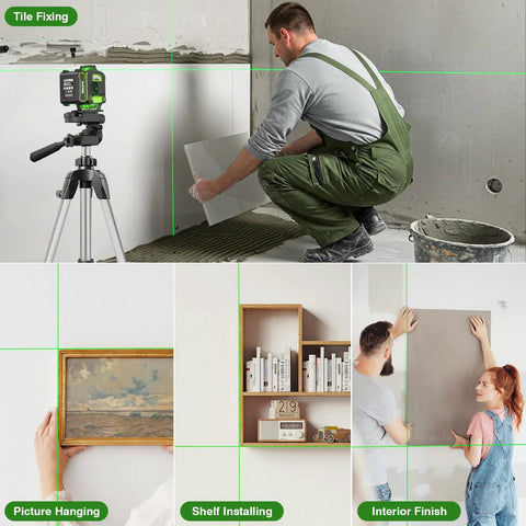 Self Leveling Laser Level With Tripod For DIY Pros And Handymen, 360 Degree Green Cross Lines, 4D Laser Leveler With Included 2 Lithium Batteries, High Precision For Picture Hanging, Tile Work, Home Renovation, Indoor Use.