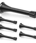 Heavy Duty Spring Door Stops 6 Pack Matte Black Wall Mount Blockers with cushioned rubber bumpers in various sizes.