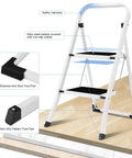Lightweight 2 Step Folding Ladder For Adults With Anti Slip Pedal And Handrails Portable Steel Step Stool For Kitchen And Home