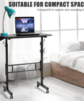 Rollin Standing Desk With Adjustable Height On Wheels For Treadmill Sessions Portable Sit Or Stand Computer Table Black
