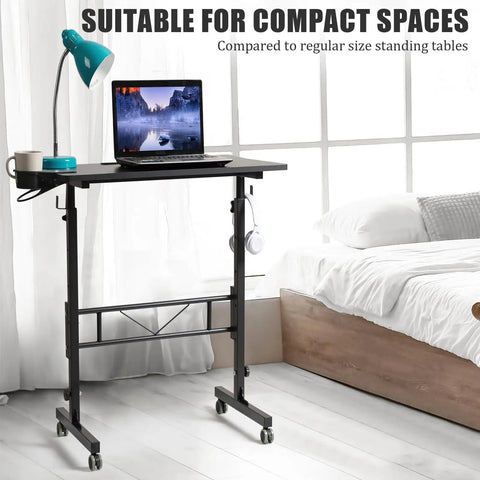 Rollin Standing Desk With Adjustable Height On Wheels For Treadmill Sessions Portable Sit Or Stand Computer Table Black