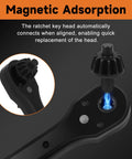 Universal 3 In One Ratchet Drill Chuck Key Wrench With Magnetic Quick Change Heads showing magnetic adsorption feature for fast bit changes.