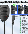 Rugged Ham Radio Speaker Mic For UV-5R Mini And UV-5G Plus Series 2 Pack With 2 Pin K Plug And 3.5mm 2.5mm Jack Stretchable Cable