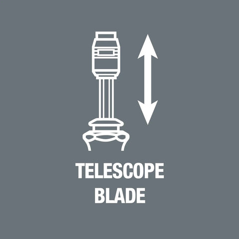 Diagram showing telescoping bayonet blade from Kraftform Kompakt 20 7-Piece Bit Kit With Pouch, Bayonet Blade, Rapidaptor Quick-Release.