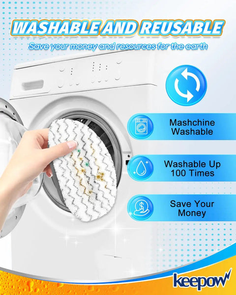 User holding washable mop pad for Bissell PowerFresh 1940 1544 1440 Series in front of washing machine