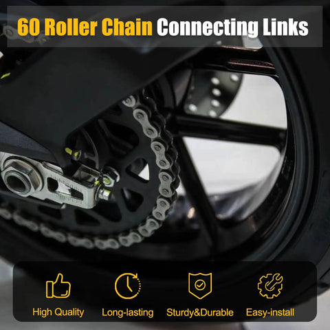 60 Roller Chain Connecting Links with Master Connector Hardware built like a tank for bikes, mini bikes, hot rods, go karts.