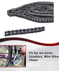 40 Roller Chain, 10 Feet, With Two Connecting Links, Built To Last For Go Karts And Mini Bikes, displayed on bike