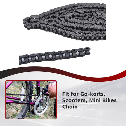 40 Roller Chain, 10 Feet, With Two Connecting Links, Built To Last For Go Karts And Mini Bikes, displayed on bike