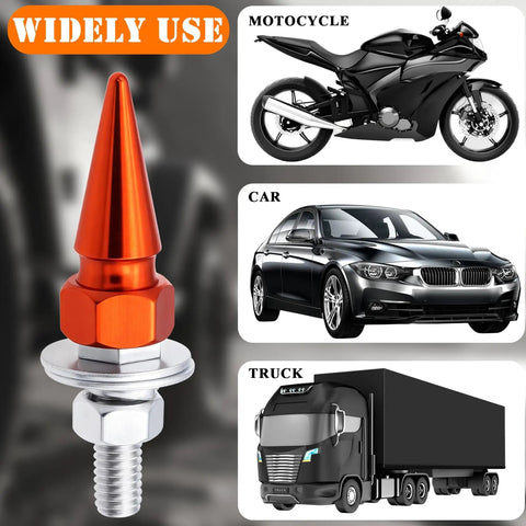 Spike License Plate Screw Fasteners Kit For Cars, Trucks And Bikes, Decorative Anti Theft Stainless Steel And Aluminum Bolts In Orange, 6mm Thread