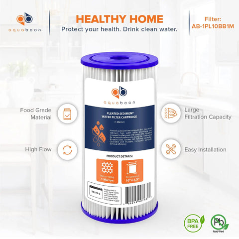 One Micron Pleated Water Filter For Whole House Sediment Removal 10 By 4 Point Five Replacement Filter Fits FXHSC And R50 BBSA Four Pack