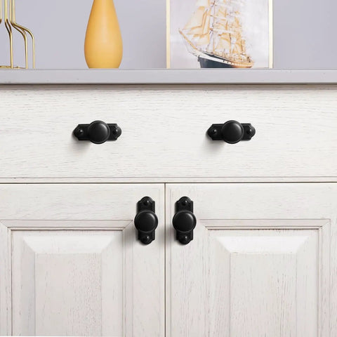 Killer 6-Pack Matte Black Cabinet Knobs With Backplates Solid Zinc Alloy Single Hole Drawer Pulls For Kitchen Cabinets And Dressers Hella Sweet Modern Hardware With Spacers Included on white cabinetry.