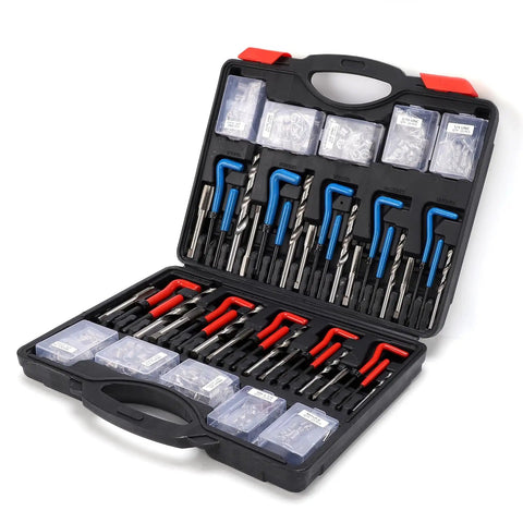 261 Piece Heavy Duty Thread Repair Kit With Steel Inserts, Drill Bits, Taps And Gauges For Auto Engine Repair, SAE And Metric Sizes